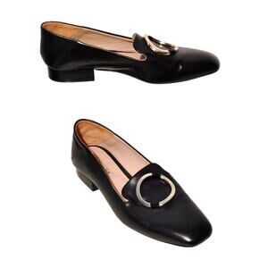 Massimo Dutti Flats Loafer Moccasin Shoes Buckle Detail Black Womens Size EU 36